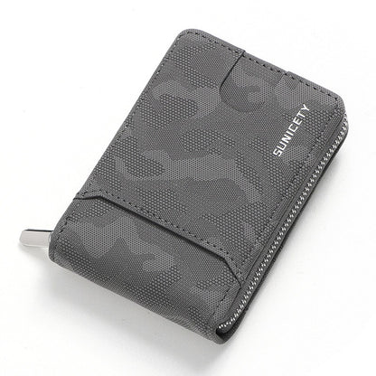 RFID Blocking Zipper Large Capacity Credit Card & Certificate Holder - PU Camouflage Wallet