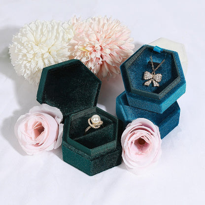 Hexagonal Velvet Jewelry Box - High-End Korean Ring & Earring Gift Box