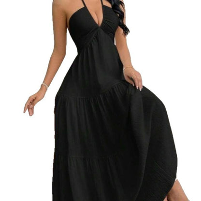 Women's Sexy Backless Halter Neck Maxi Dress - European Style Summer Beach