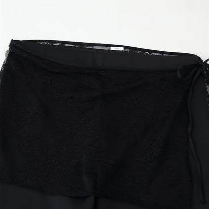 Elegant Silk-Textured Wrap Trousers - Chic Black Wide-Leg Pants