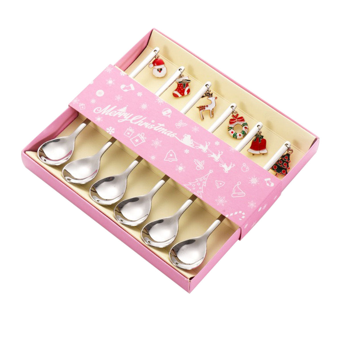 Luxury Christmas Gift Tableware Set - Gold Stainless Steel Coffee Spoon & Dessert Fork with Festive Cartoon Handles (Set of 4)