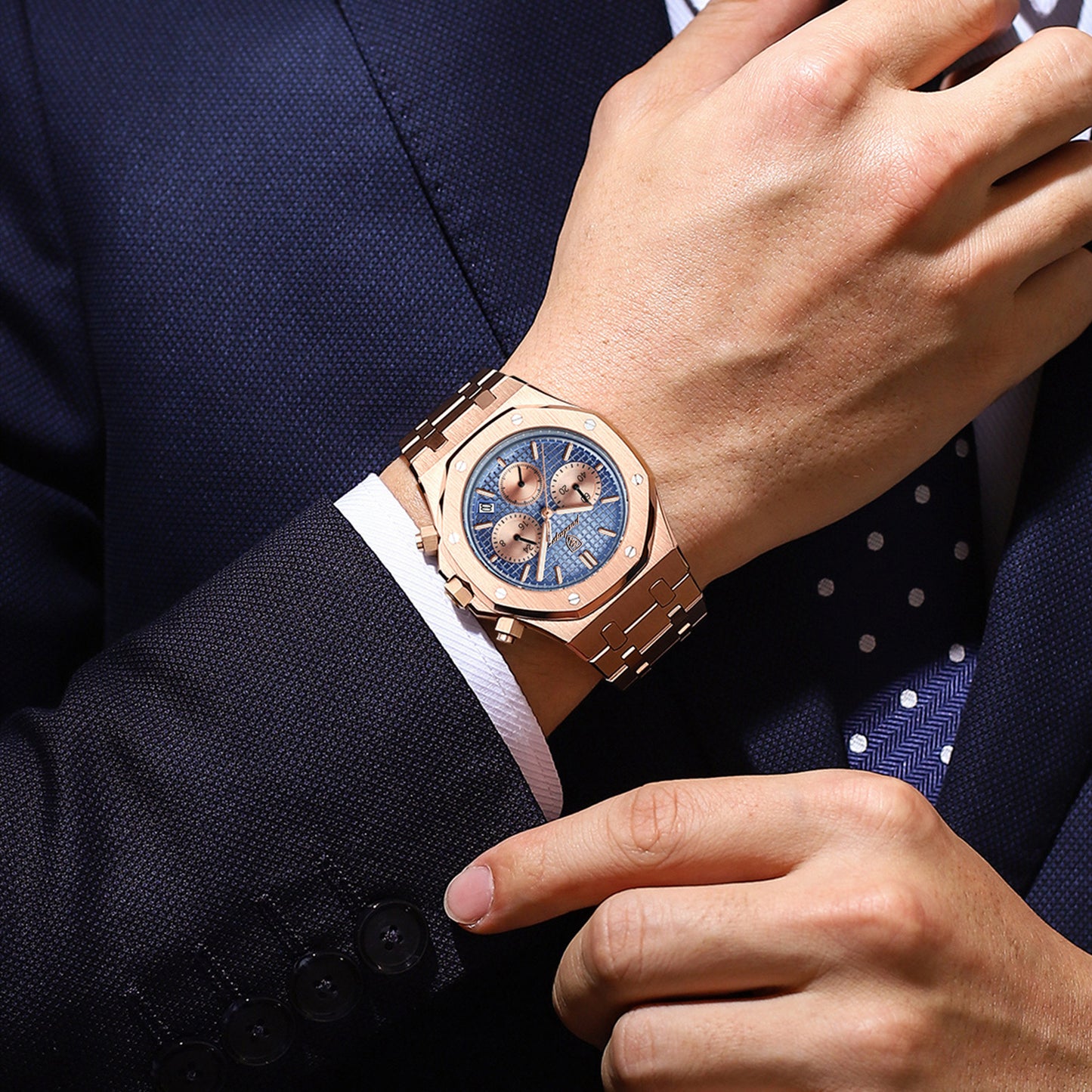 Luxury Men's Chronograph Quartz Watch - Stainless Steel Sports Wristwatch