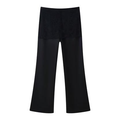 Elegant Silk-Textured Wrap Trousers - Chic Black Wide-Leg Pants