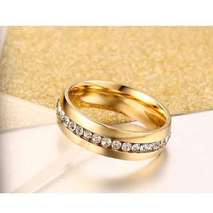6mm Stainless Steel Eternity Ring / Crystal Paved Wedding Band for Women / Full Diamond Engagement Ring