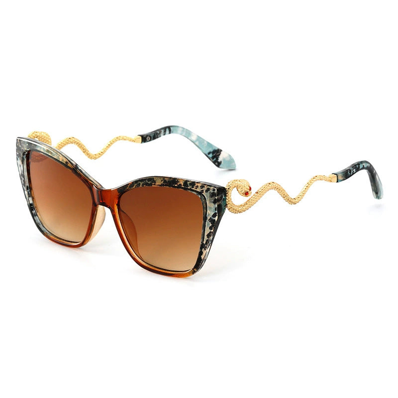 Retro Cat Eye Sunglasses with Metal Snake Temple Design | Trendy Party Shades