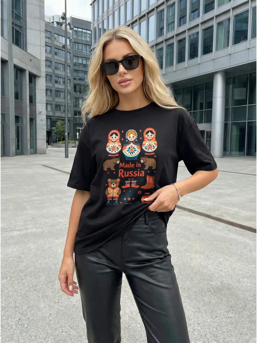Women's "Made in Russia" Matryoshka Doll Graphic T-Shirt