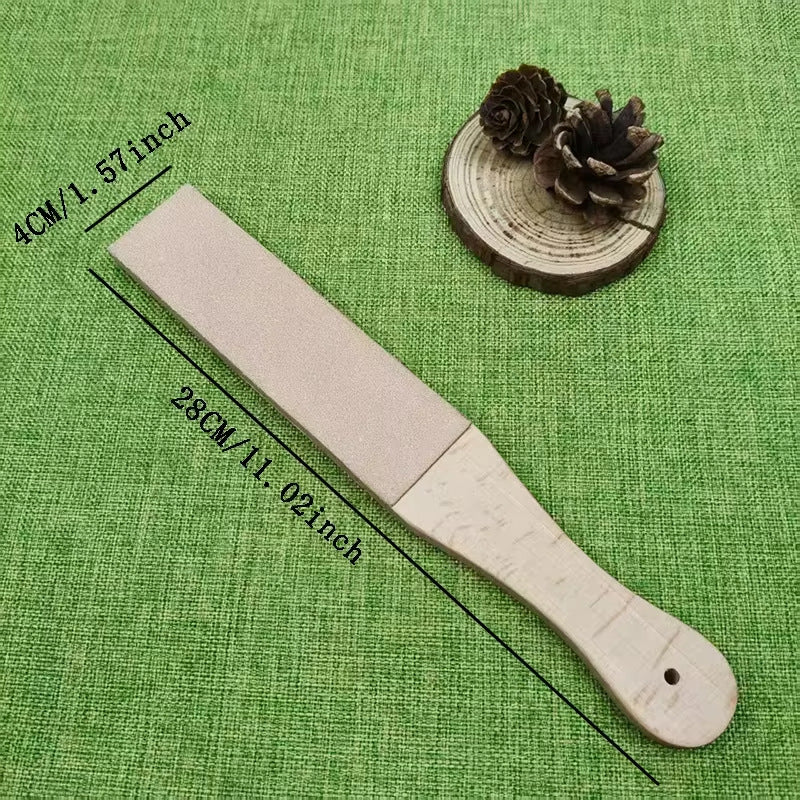 315mm Double-Sided Knife Sharpening Strop - Leather Polishing Belt with Composite Wooden Handle