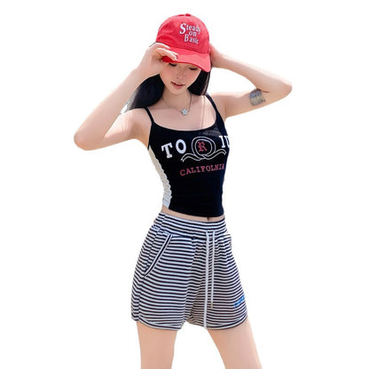 Chic Striped High-Waist Summer Shorts – Comfy Elastic Loose Fit Lounge Pants for Women