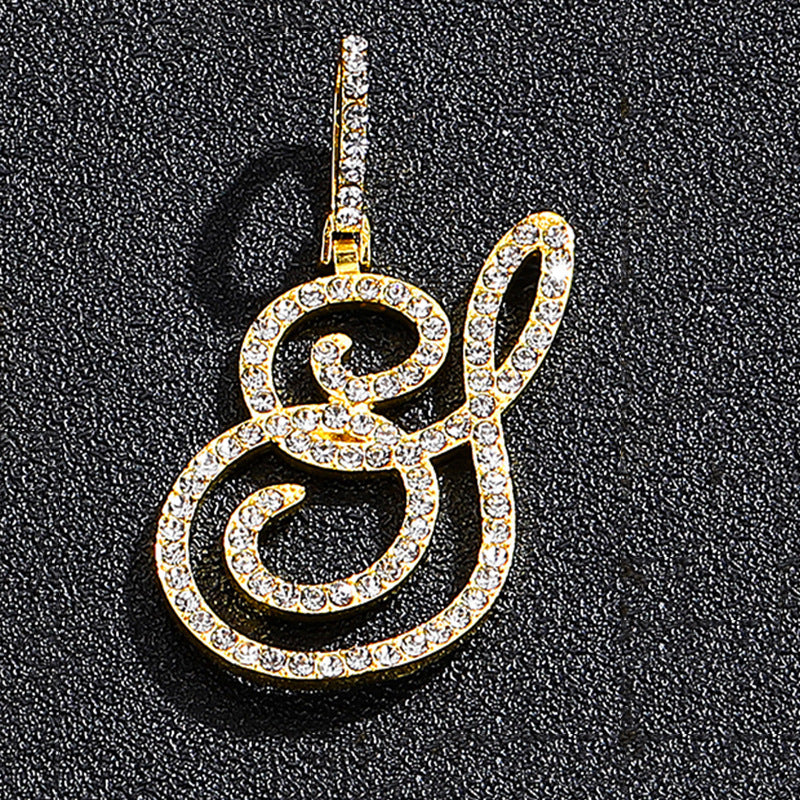 Iced Out Initial Letter Pendant Cuban Chain Necklace