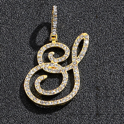 Iced Out Initial Letter Pendant Cuban Chain Necklace