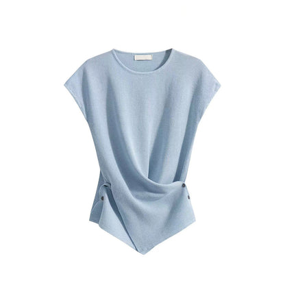 Women's Ice Silk Knitted T-Shirt - Short Sleeve Cross Wrap Crop Top