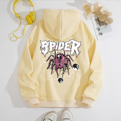Grunge Spider Graphic Print Hoodie | Oversized Lavender Pullover for Streetwear