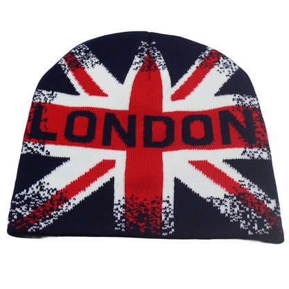British Flag Union Jack Jacquard Knit Beanie | Warm Novelty Winter Cold Hat (London)