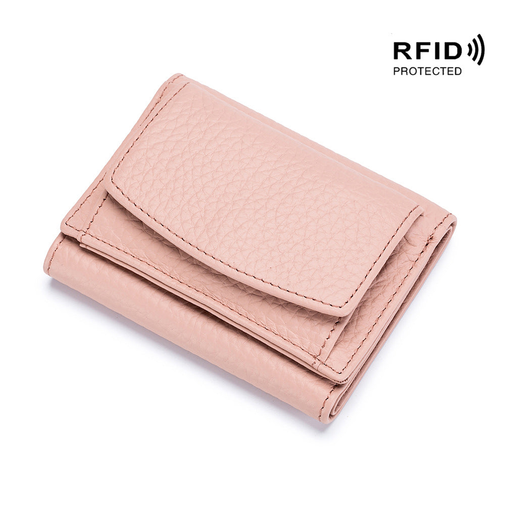 Women's Japanese Style Genuine Leather RFID Protected Mini Coin Wallet (Short)