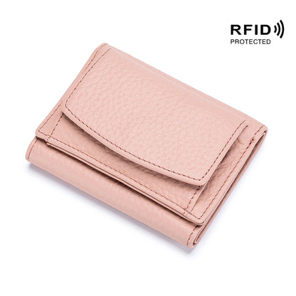 Women's Japanese Style Genuine Leather RFID Protected Mini Coin Wallet (Short)