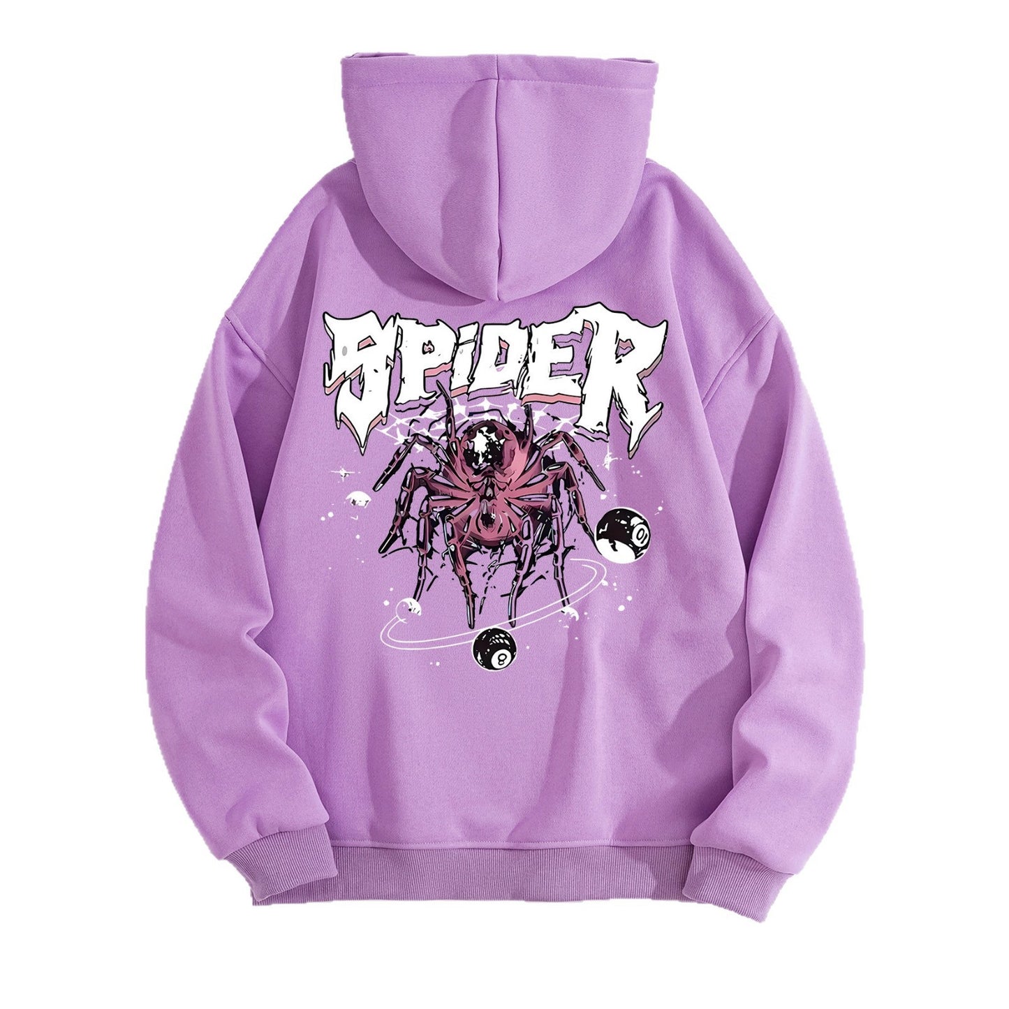 Grunge Spider Graphic Print Hoodie | Oversized Lavender Pullover for Streetwear