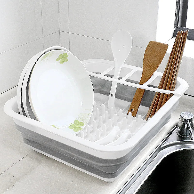 Collapsible Foldable Dish Drying Rack - Space-Saving Portable Kitchen Storage Drainer with Cutlery Organizer
