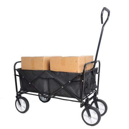 Folding Wagon Garden Shopping Beach Cart – Heavy Duty Black Utility Cart