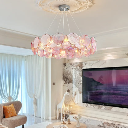 Designer Pink Stained Glass Chandelier - Luxury Artistic Pendant Light for Bedroom & Dining Room