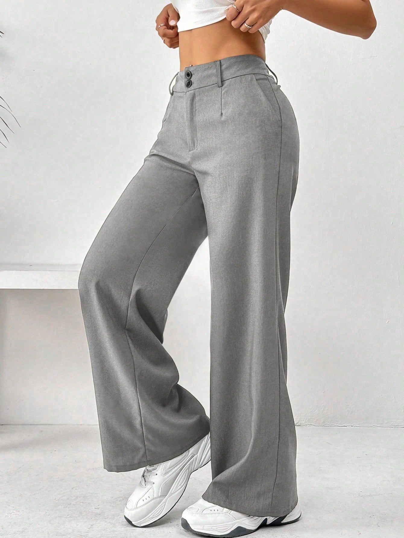Women's Loose Fit Slimming Straight Leg Trousers - Casual Wide Pants