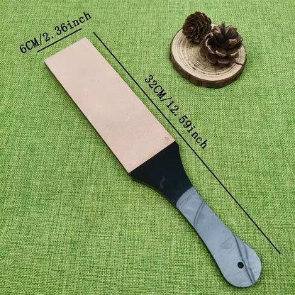 315mm Double-Sided Knife Sharpening Strop - Leather Polishing Belt with Composite Wooden Handle