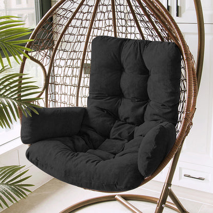 Wicker Rattan Hanging Egg Chair with Brown Cushion and Stand
