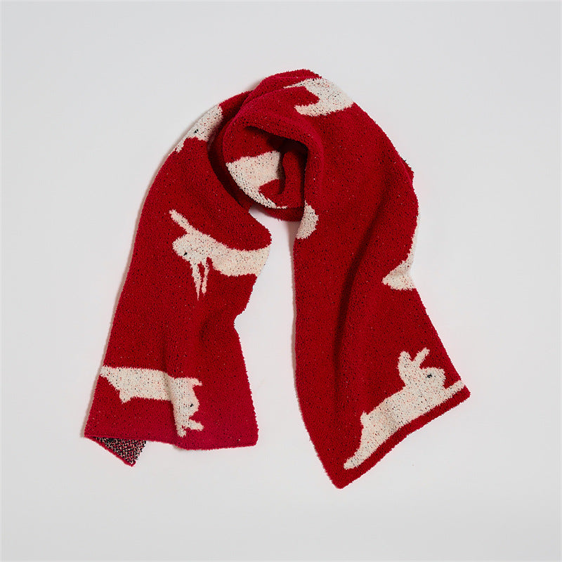Festive Rabbit Print Plush Blanket – Cozy New Year Special Sofa Throw & Warm Lap Scarf
