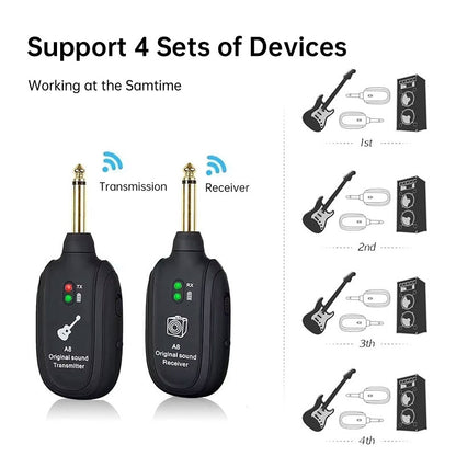 Wireless Guitar Transmitter Receiver System with USB Charging for Instruments