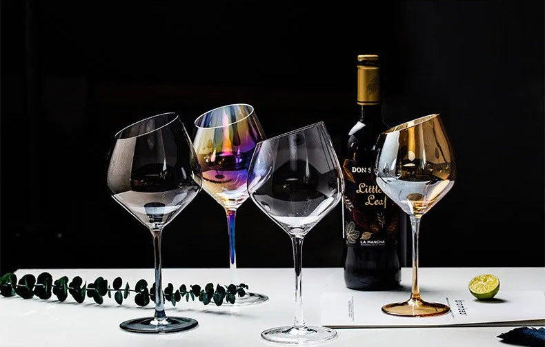 Nordic Bevel Gold Rim Crystal Wine Glass | Creative Slant Cut Champagne Goblet