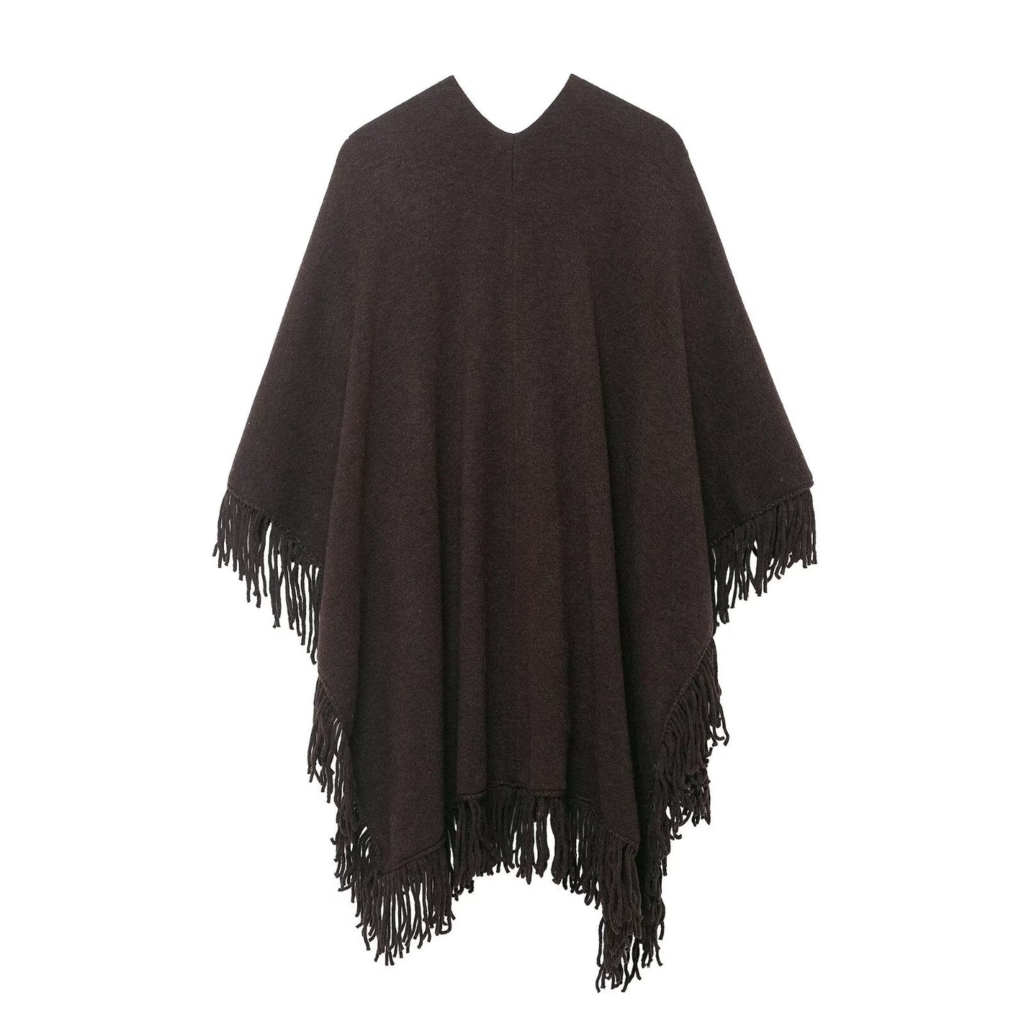 Elegant Tassel Embellished Knitted Cloak Jacket – Cozy Winter Poncho Cardigan for Women
