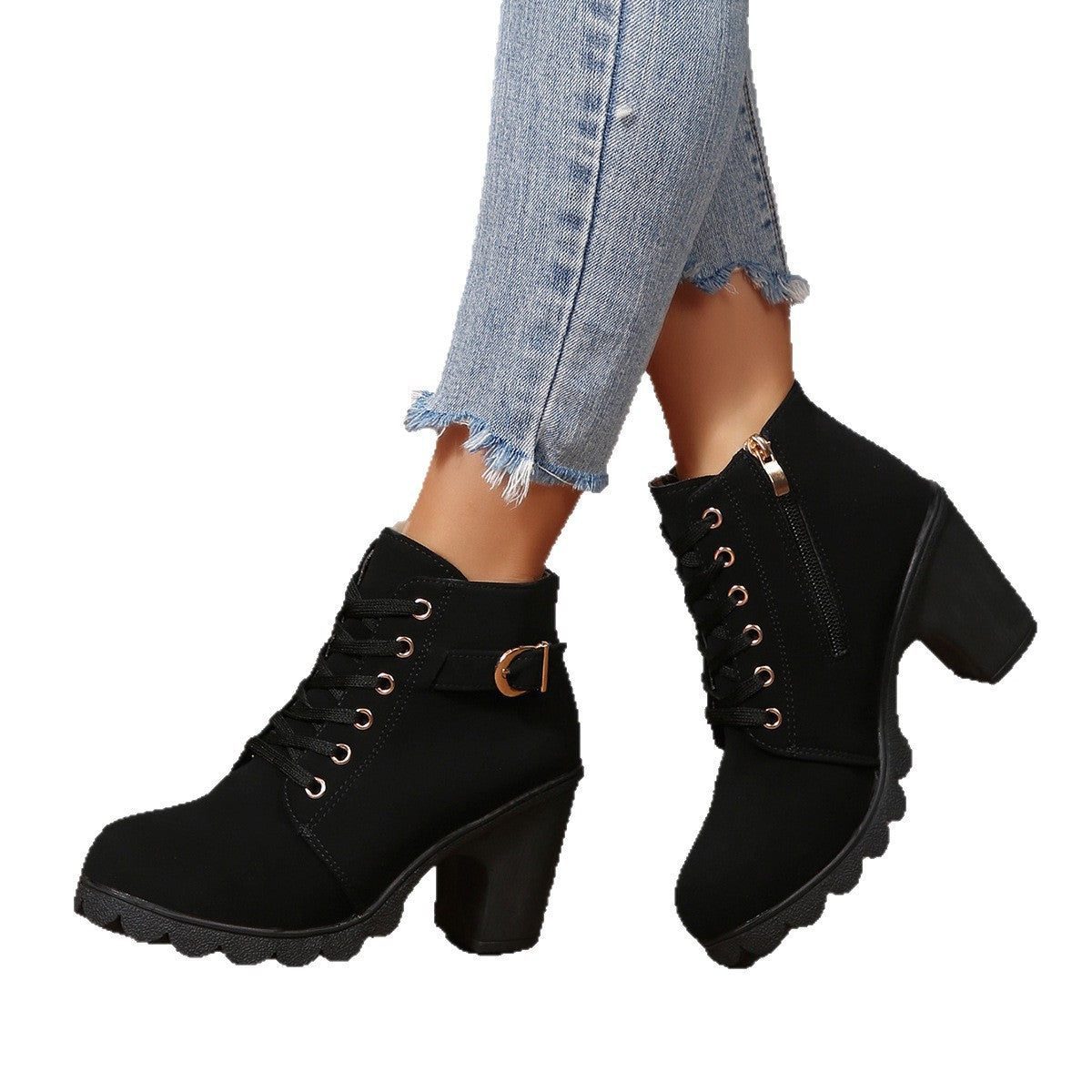 Women's Chunky High Heel Lace-Up Ankle Boots