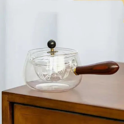 Heat Resistant Glass Tea Maker with Elegant Wooden Handle