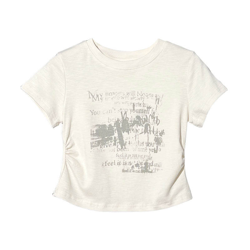 Summer Fashion Round Neck Fitted Tee - Retro Graphic Top for Women