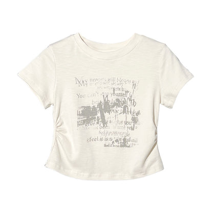 Summer Fashion Round Neck Fitted Tee - Retro Graphic Top for Women