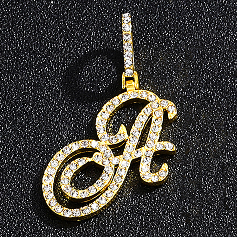 Iced Out Initial Letter Pendant Cuban Chain Necklace