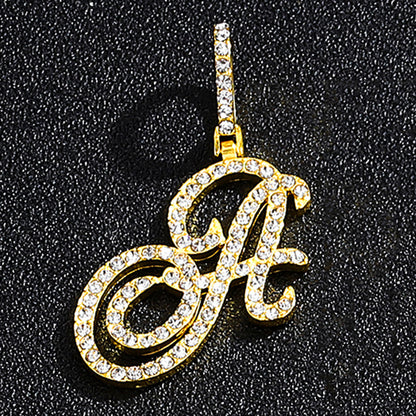 Iced Out Initial Letter Pendant Cuban Chain Necklace