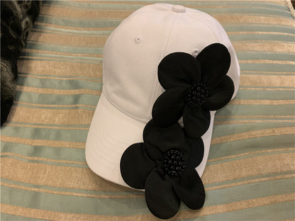 Luxury 3D Pearl Flower Baseball Cap - Elegant Korean Designer Sun Hat for Women
