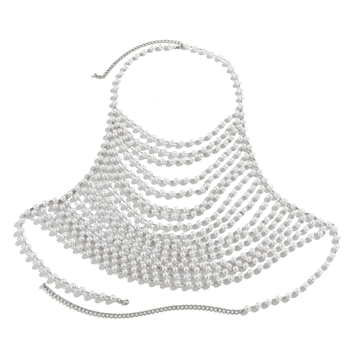 Elegant Tiered Pearl Shoulder & Chest Body Chain - Statement Bikini & Vacation Jewelry