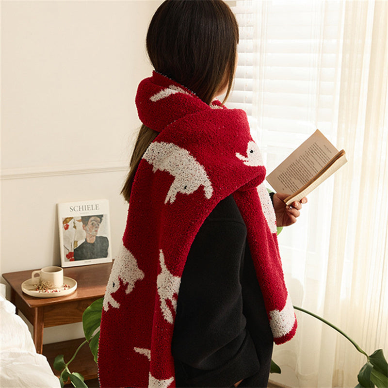 Festive Rabbit Print Plush Blanket – Cozy New Year Special Sofa Throw & Warm Lap Scarf