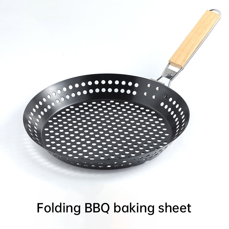 Circular Non-Stick Folding BBQ Basket / Barbecue Plate for Vegetables and Pancakes