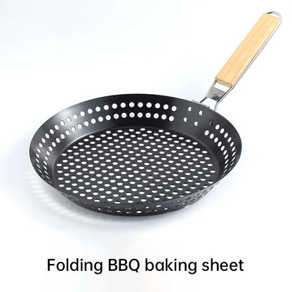 Circular Non-Stick Folding BBQ Basket / Barbecue Plate for Vegetables and Pancakes