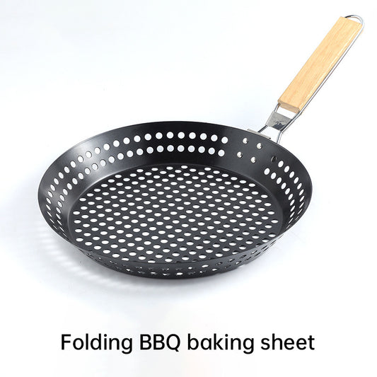Circular Non-Stick Folding BBQ Basket / Barbecue Plate for Vegetables and Pancakes