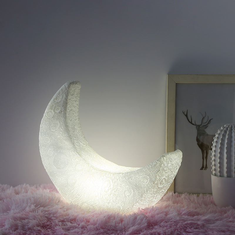 Enchanting Crescent Moon Night Light – Aesthetic Resin Table Lamp for Cozy Bedroom Decor