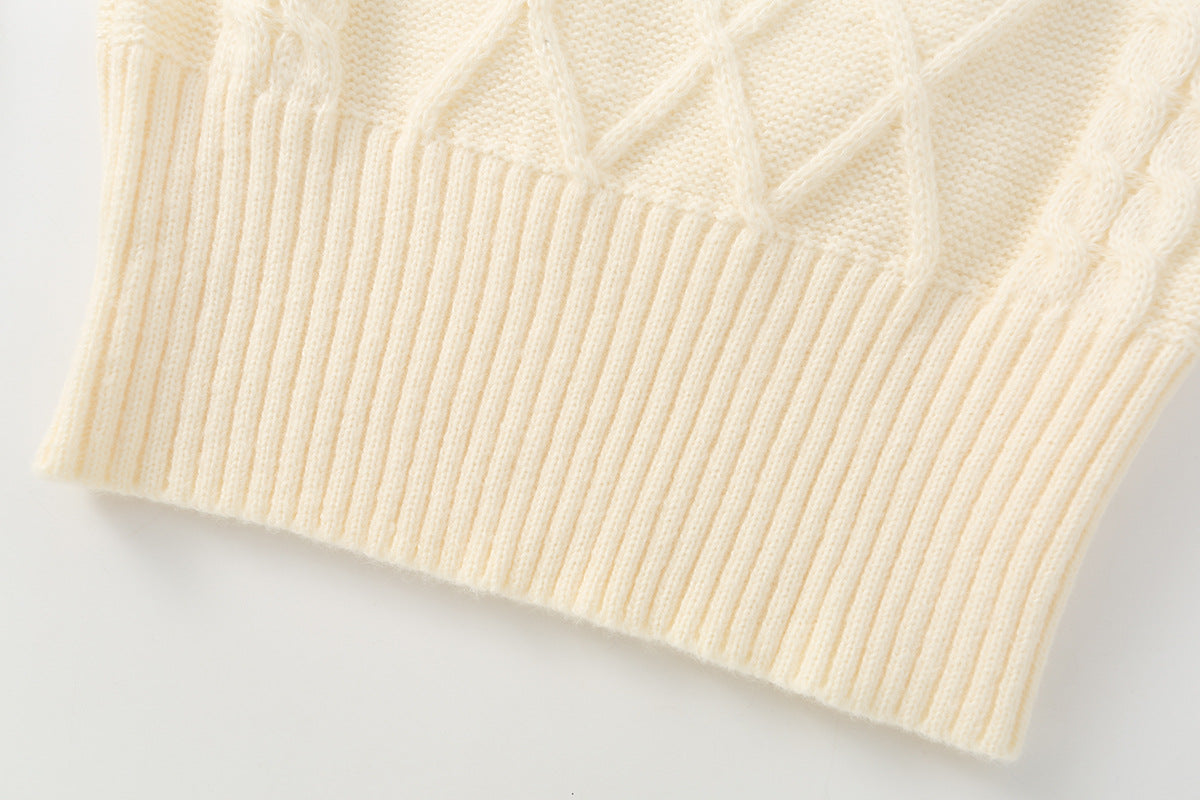 Chic Square Neck Long Sleeve Cable Knit Sweater – Cozy Slim Fit Cropped Pullover for Women