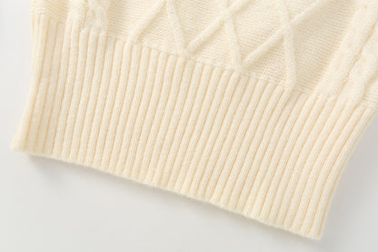 Chic Square Neck Long Sleeve Cable Knit Sweater – Cozy Slim Fit Cropped Pullover for Women
