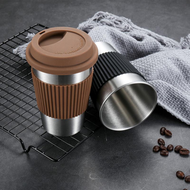 Stainless Steel Insulated Coffee Travel Mug with Black Grip
