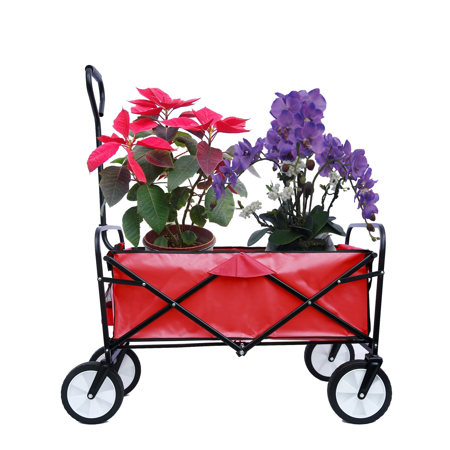 Folding Wagon Garden Shopping Beach Cart – Heavy Duty Red Utility Cart