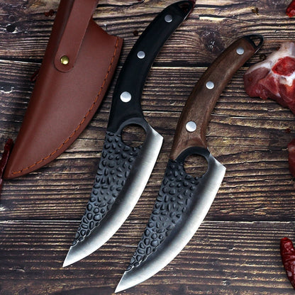Professional Handmade Forged Butcher Knife - 5.5" High Clad Steel Boning Knife with Leather Sheath (Serbian Style Chef Knife)