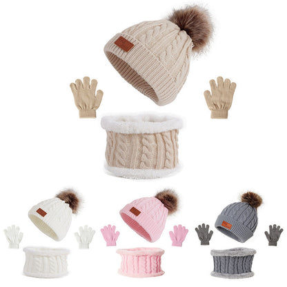 Toddler Autumn Winter Warm Beanie Set with Faux Fur Pom Pom