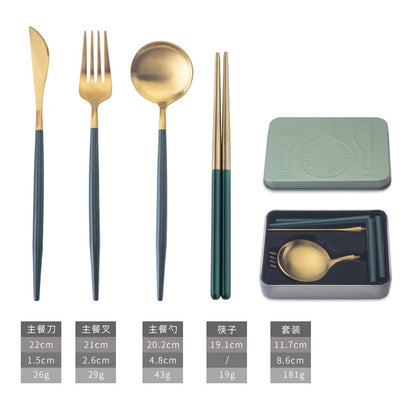 Portable 304 Stainless Steel Cutlery Set - Luxury Folding Knife, Fork, Spoon & Chopsticks